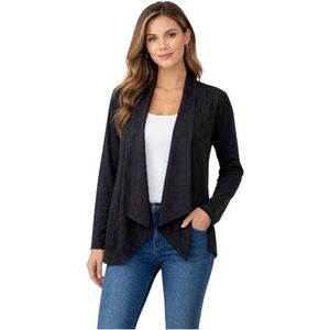 Style & Co. Black Draped Open-Front Cardigan